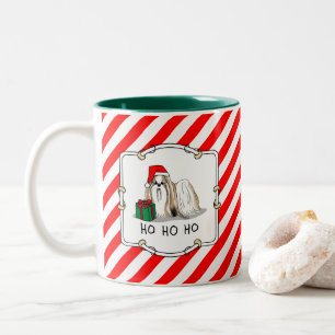 Tasse 2 Couleurs Noël Santa Hat Chih Tzu (blanc tan) Chien mignonne