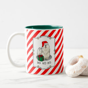 Tasse 2 Couleurs Noël Santa Hat Puli Chien (blanc) Mignonne Drôle