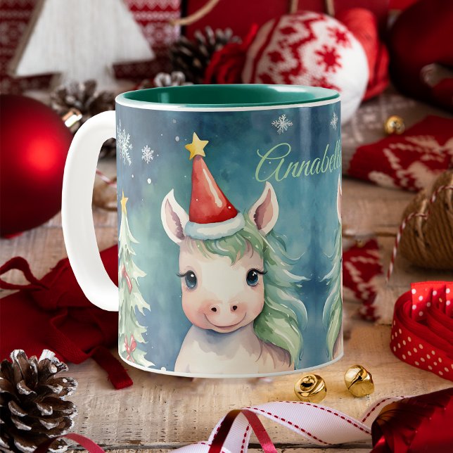 Tasse 2 Couleurs Noël Unicorne Fête Personnalisée (Créateur téléchargé)