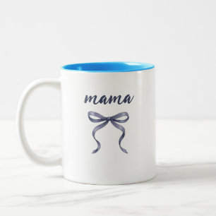 Tasse 2 Couleurs Nœud Maman personnalisé à l'aquarelle bleu poussié