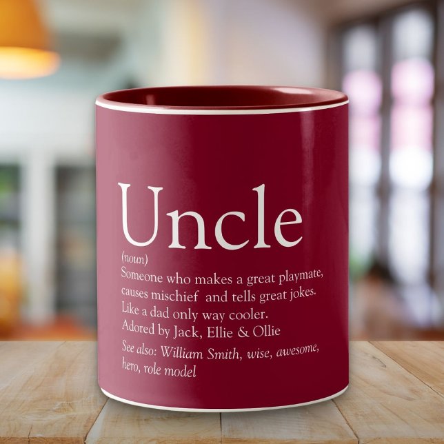 Tasse 2 Couleurs Noeud moderne Bourgogne Amusant Cool Uncle Définit (Modern Burgundy Fun Cool Uncle Definition Two-Tone Coffee Mug)