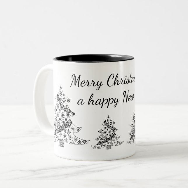 Tasse 2 Couleurs Noir Blanc Noël Fête Nouvel An (Devant gauche)