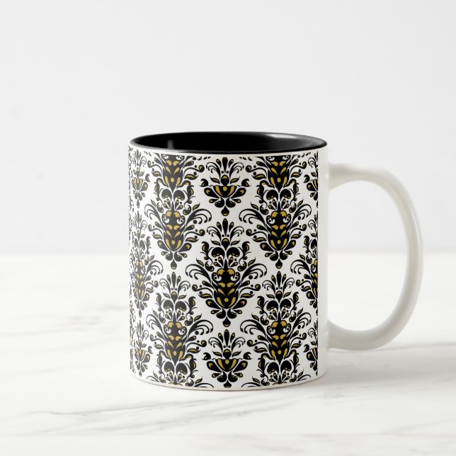 Tasse 2 Couleurs Noir et blanc élégant avec une touche de damas or (Droit)