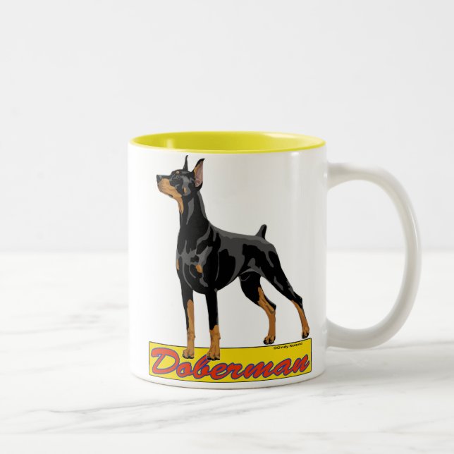 Tasse 2 Couleurs Noir et rouge de dobermann (Droit)