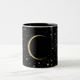 Tasse 2 Couleurs Noir & Or Céleste Lune Magie Lunaire Étoiles