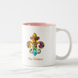 Tasse 2 Couleurs NOLA a peint Fleur de lis (4)