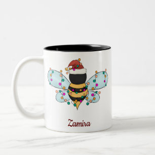 Tasse 2 Couleurs Nom d'abeille mignon Nom personnalisé Noël