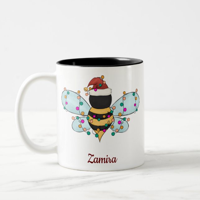 Tasse 2 Couleurs Nom d'abeille mignon Nom personnalisé Noël (Gauche)