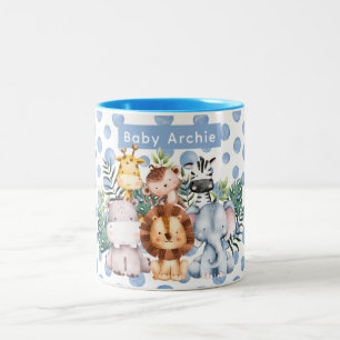 Tasse 2 Couleurs Nom de bébé garçon safari animal mignon personnali
