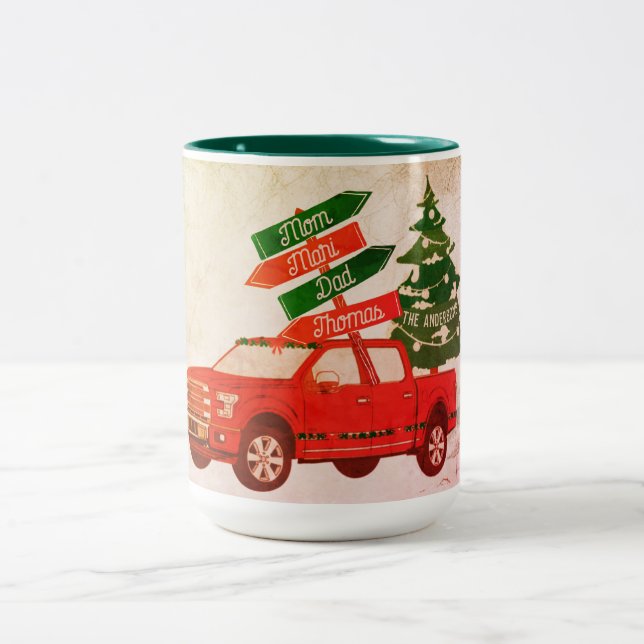 Tasse 2 Couleurs Nom de famille Camion rouge Vintage hiver Camion r (Centre)