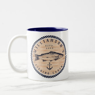 Tasse 2 Couleurs Nom de famille du Cabine de pêche Wood Navy bleu R