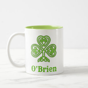 Tasse 2 Couleurs Nom de famille irlandais Shamrock du patrimoine ce