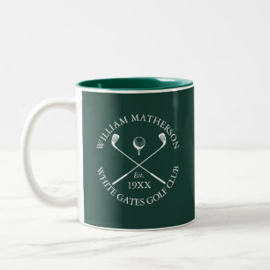Tasse 2 Couleurs Nom de golf classique vert émeraude personnalisé