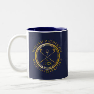 Tasse 2 Couleurs Nom de golf personnalisé bleu marine et or