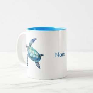 Tasse 2 Couleurs Nom de grand-mère personnalisé Turquoise Sea Turtl