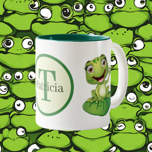 Tasse 2 Couleurs Nom de la grenouille monogramme mignonne