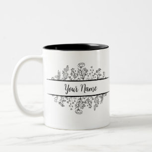 Tasse 2 Couleurs Nom de la pièce dans un cadre floral divisé