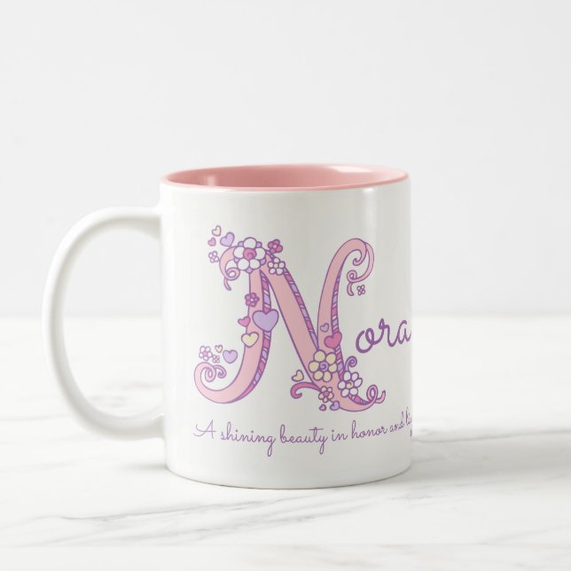 Tasse 2 Couleurs Nom de Nora signifiant fleur de coeur N monogramme (Gauche)