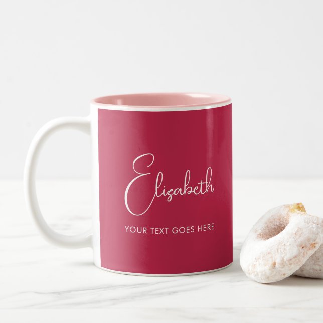 Tasse 2 Couleurs Nom de script personnalisé Texte Tendance Couleur  (Avec donut)