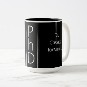 Tasse 2 Couleurs Nom du diplômé Noir Blanc PhD