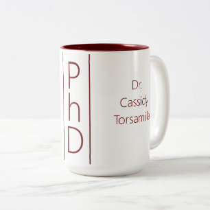 Tasse 2 Couleurs Nom du diplômé White Burgundy PhD