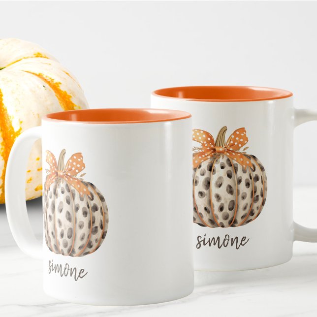 Tasse 2 Couleurs Nom Editable Cute Orange Citrouille Harvest Automn (Créateur téléchargé)