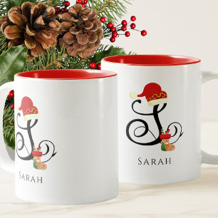 Tasse 2 Couleurs Nom élégant Lettre initiale moderne S Noël