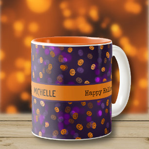 Tasse 2 Couleurs Nom, Happy Halloween Jack-o'-lantern Citrouilles 1