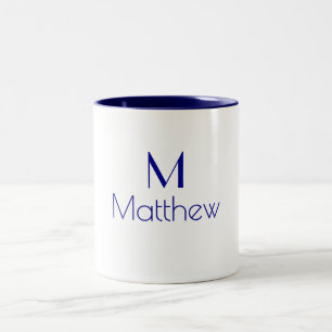 Tasse 2 Couleurs Nom Monogramme Minimaliste Bleu Foncé Moderne