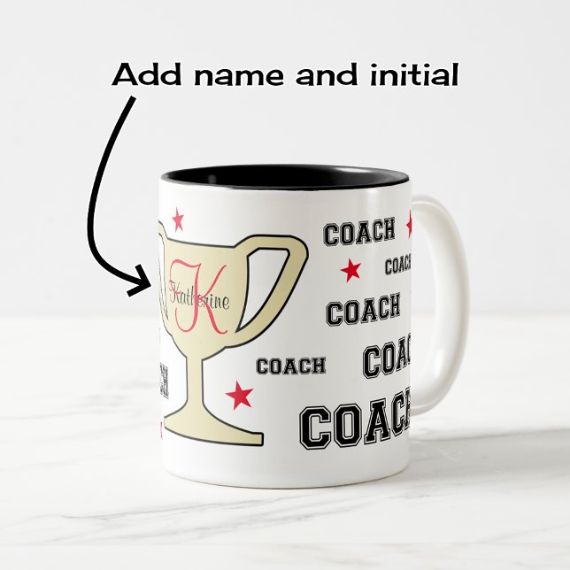 Tasse 2 Couleurs Nom monographique personnalisé pour entraîneur spo (Design on two-tone black coffee mug)