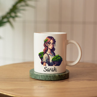Tasse 2 Couleurs Nom Personnalisable D'Une Fille Plante Posée