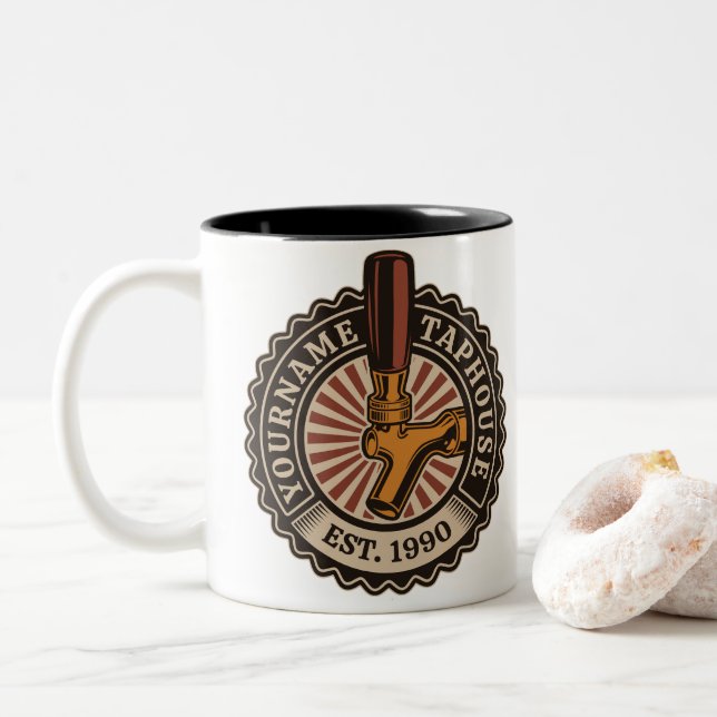 Tasse 2 Couleurs NOM Personnalisé Artisanat Bière Taphouse Brasseri (Avec donut)