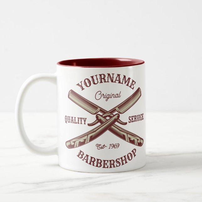 Tasse 2 Couleurs NOM PERSONNALISÉ Barber Droit Razor Barbershop (Gauche)