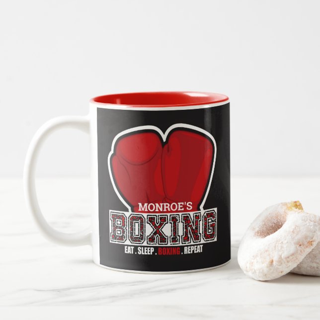 Tasse 2 Couleurs NOM personnalisé Boxer Boxer Glove Prize (Avec donut)