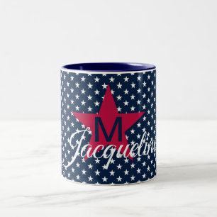 Tasse 2 Couleurs Nom personnalisé classique Étoiles blanches sur ma