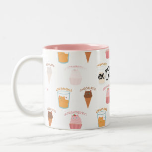 Tasse 2 Couleurs Nom personnalisé Cupcake rose et motif de chat noi