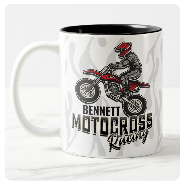 Tasse 2 Couleurs Nom personnalisé Dirt Vélo Rider Motocross Racing (Créateur téléchargé)
