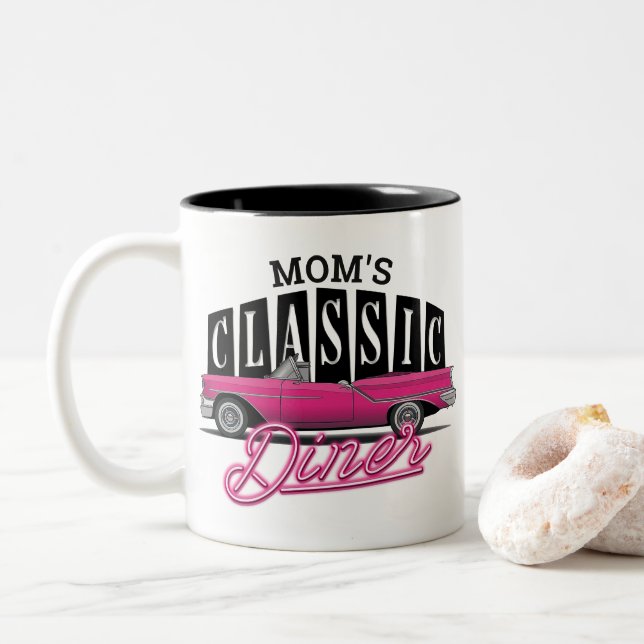 Tasse 2 Couleurs Nom personnalisé Faux Neon 50's Classic Car (Avec donut)