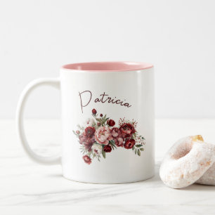 Tasse 2 Couleurs Nom Personnalisé Fleurs Chic Bourgogne