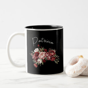 Tasse 2 Couleurs Nom Personnalisé Fleurs Chic Bourgogne