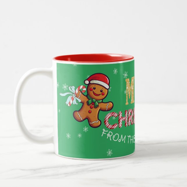 Tasse 2 Couleurs Nom personnalisé Gingerbread Homme Joyeux Noël (Gauche)