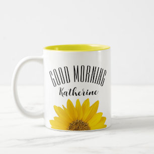 Tasse 2 Couleurs Nom personnalisé Good Morning Sunflower