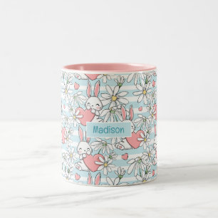 Tasse 2 Couleurs Nom personnalisé Love Bunnies Motif