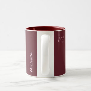 Tasse 2 Couleurs Nom personnalisé Marron & Rose Chic Monogramme Scr
