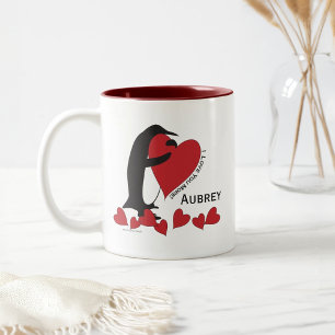 Tasse 2 Couleurs Nom personnalisé mignon manigant pingouin et coeur
