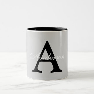 Tasse 2 Couleurs Nom personnalisé Monogram Arrière - plan argent