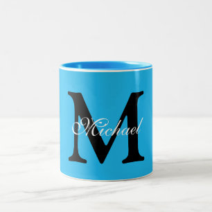 Tasse 2 Couleurs Nom personnalisé Monogram Blue Arrière - plan