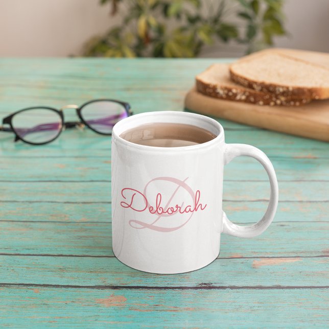 Tasse 2 Couleurs Nom personnalisé ~ monogramme rose (Créateur téléchargé)