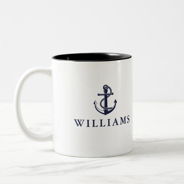 Tasse 2 Couleurs Nom personnalisé Nautical Boat Ancre Marine Bleu (Gauche)