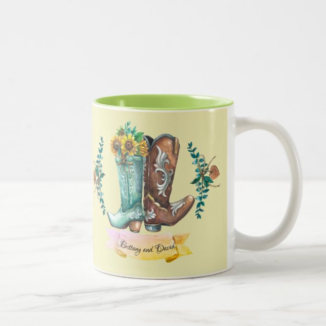 Tasse 2 Couleurs Nom personnalisé Newlyweets Rustic Cowboy Boots  (Droit)